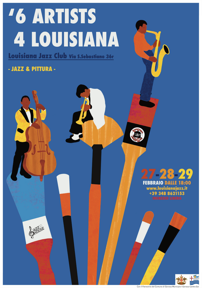 6Artists4louisiana, una manifestazione di musica  e pittura per festeggiare i 55 e passa anni di attività del Louisiana Jazz Club, fondato nel 1964